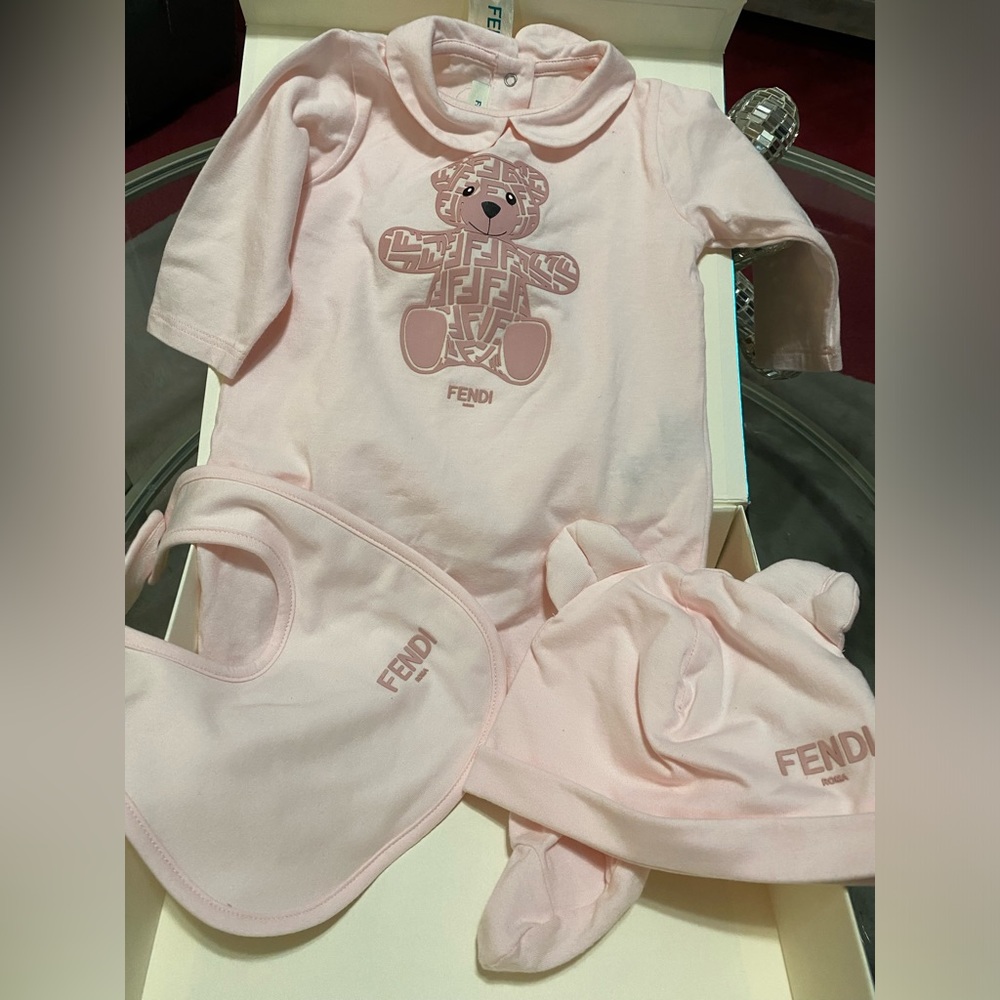 FENDI Babygirl one piece Romper,bib and hat size 3M